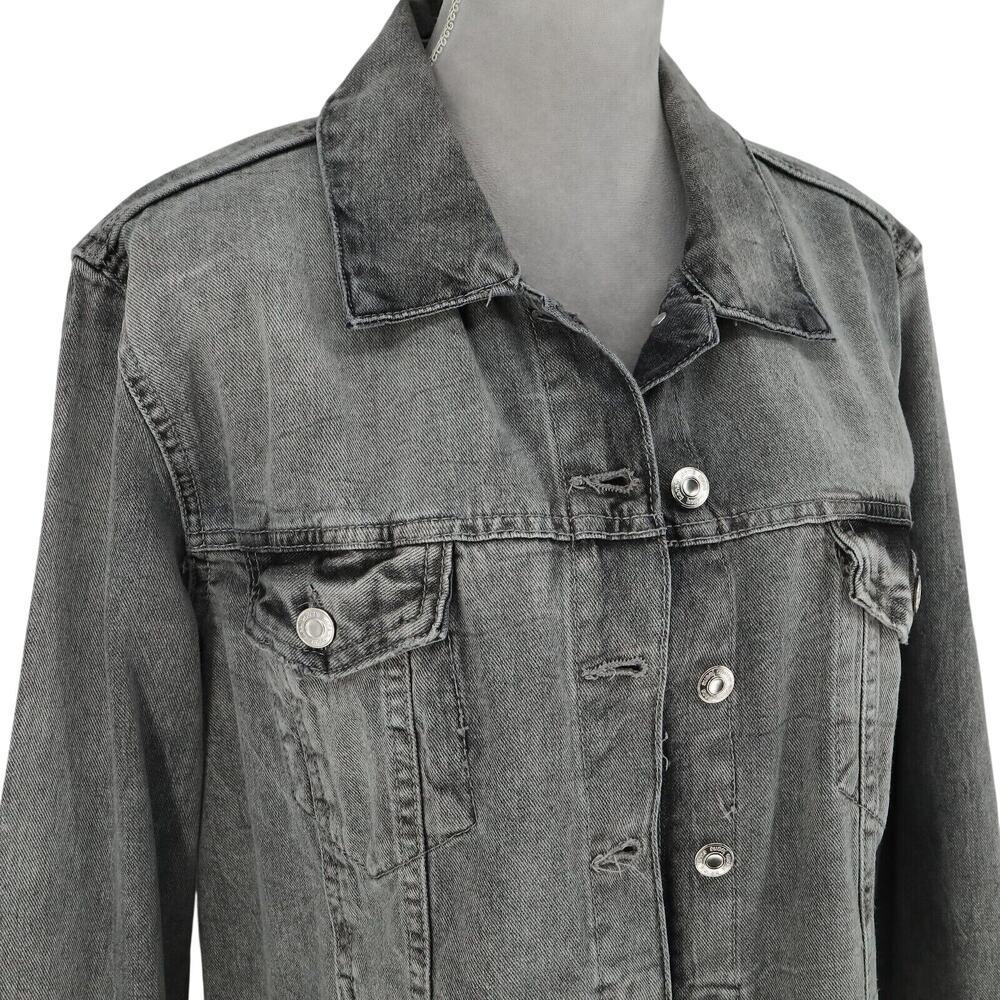Kensie Jeans Jacket Womens Large Gray Cotton Denim Luxe Raw Hems Vintage - Picture 5 of 16